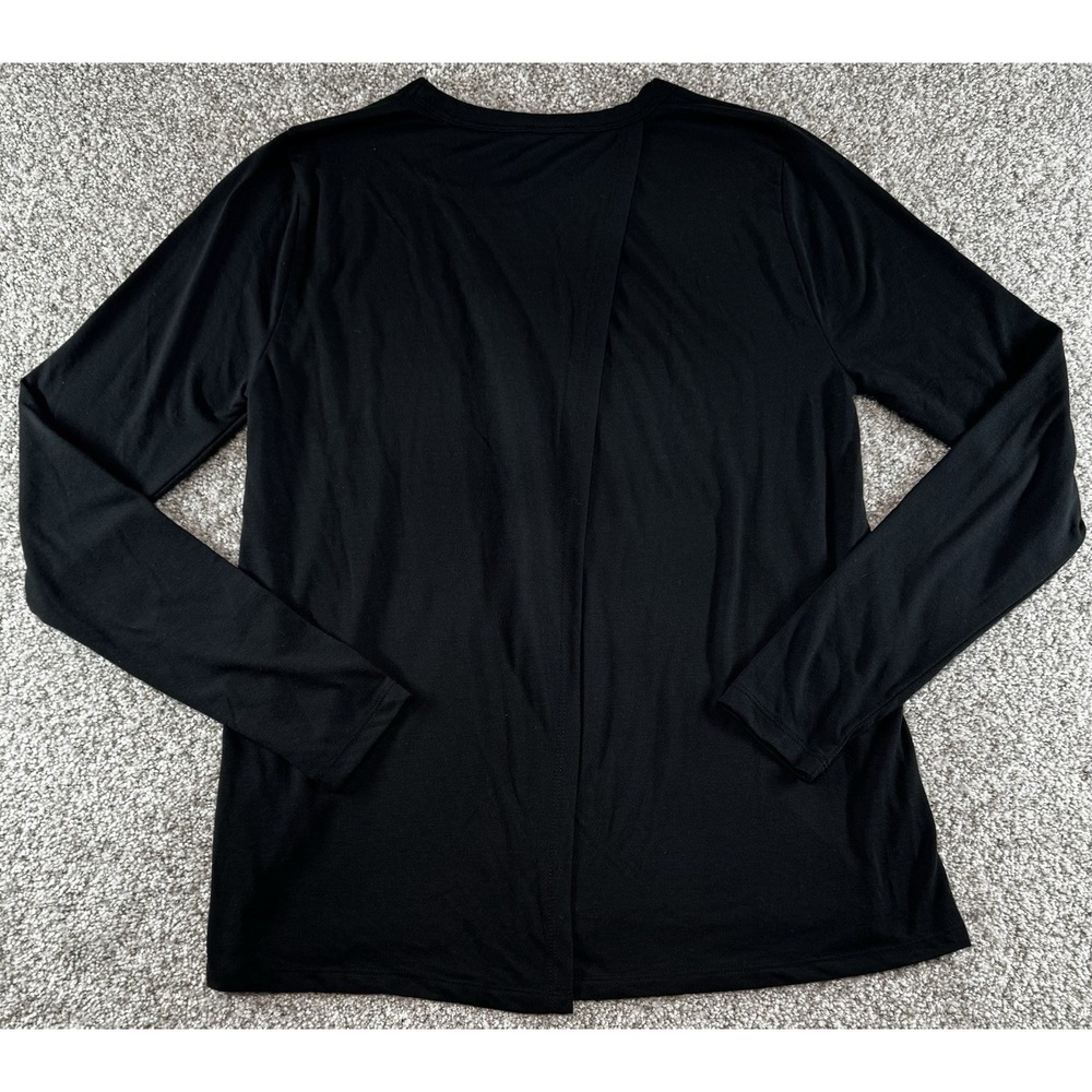 J. Crew Long Sleeve Crewneck Shirt Womens Medium Black Back Slit Split Asymetric - Picture 6 of 7